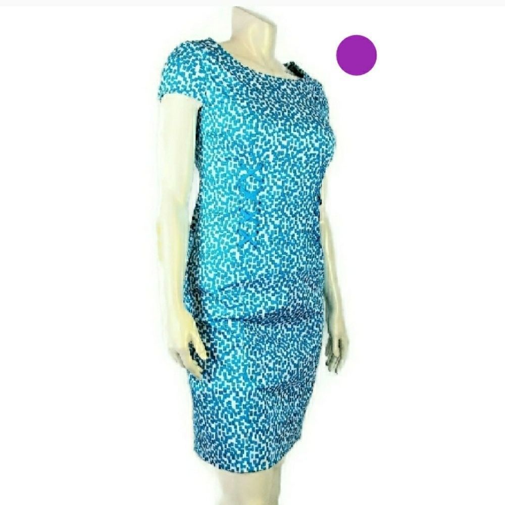 EDEN COURT Blue White A Line Tie Side Lace‎ Up Dress Women's Sz 10